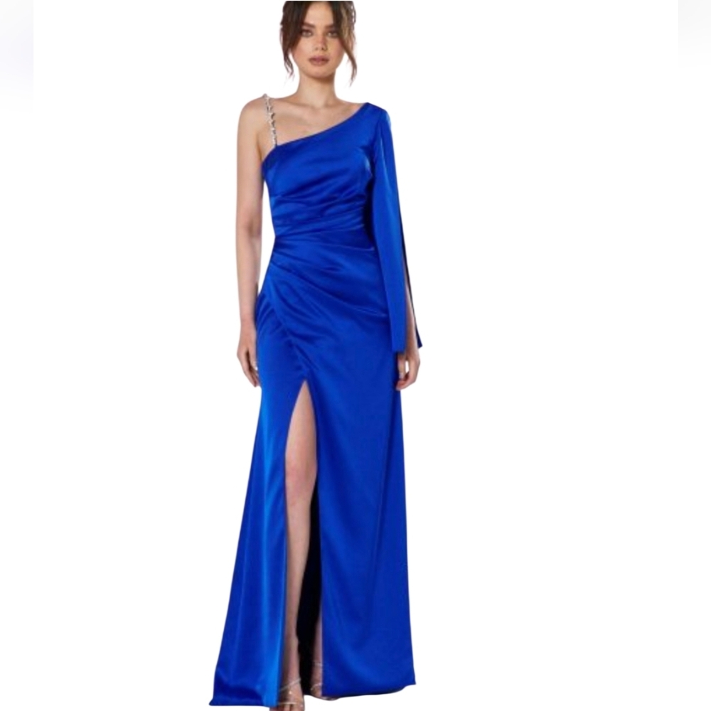 #1356 Ricarica Elegant Blue One-Shoulder Dress